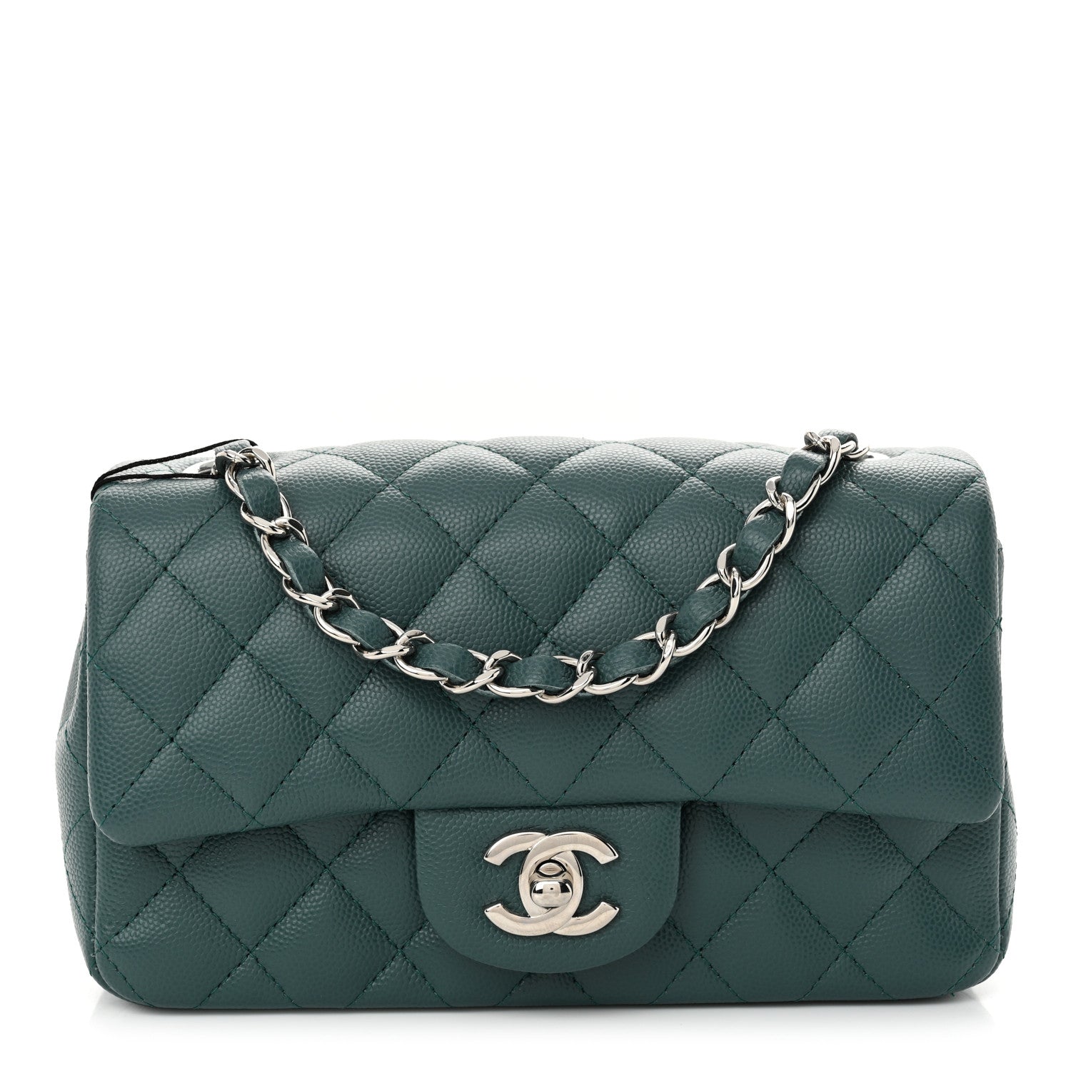 Caviar Quilted Mini Rectangular Flap Dark Turquoise