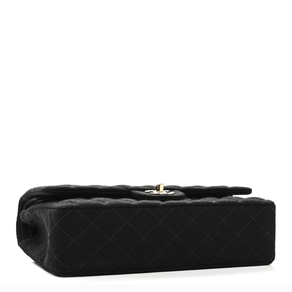 Jersey Quilted Medium Bijoux Chain Double Flap Black