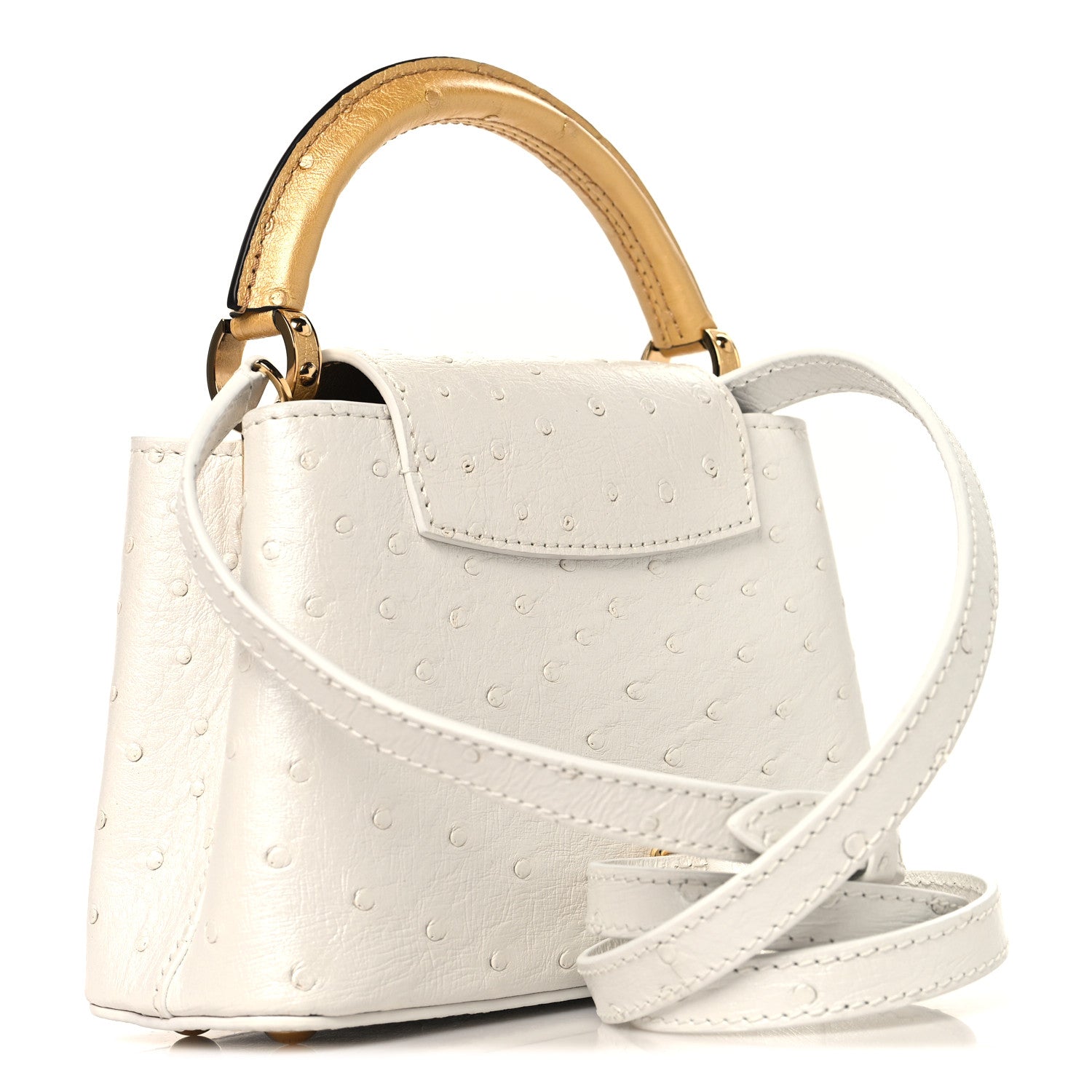Iridescent Ostrich Capucines Mini White Gold