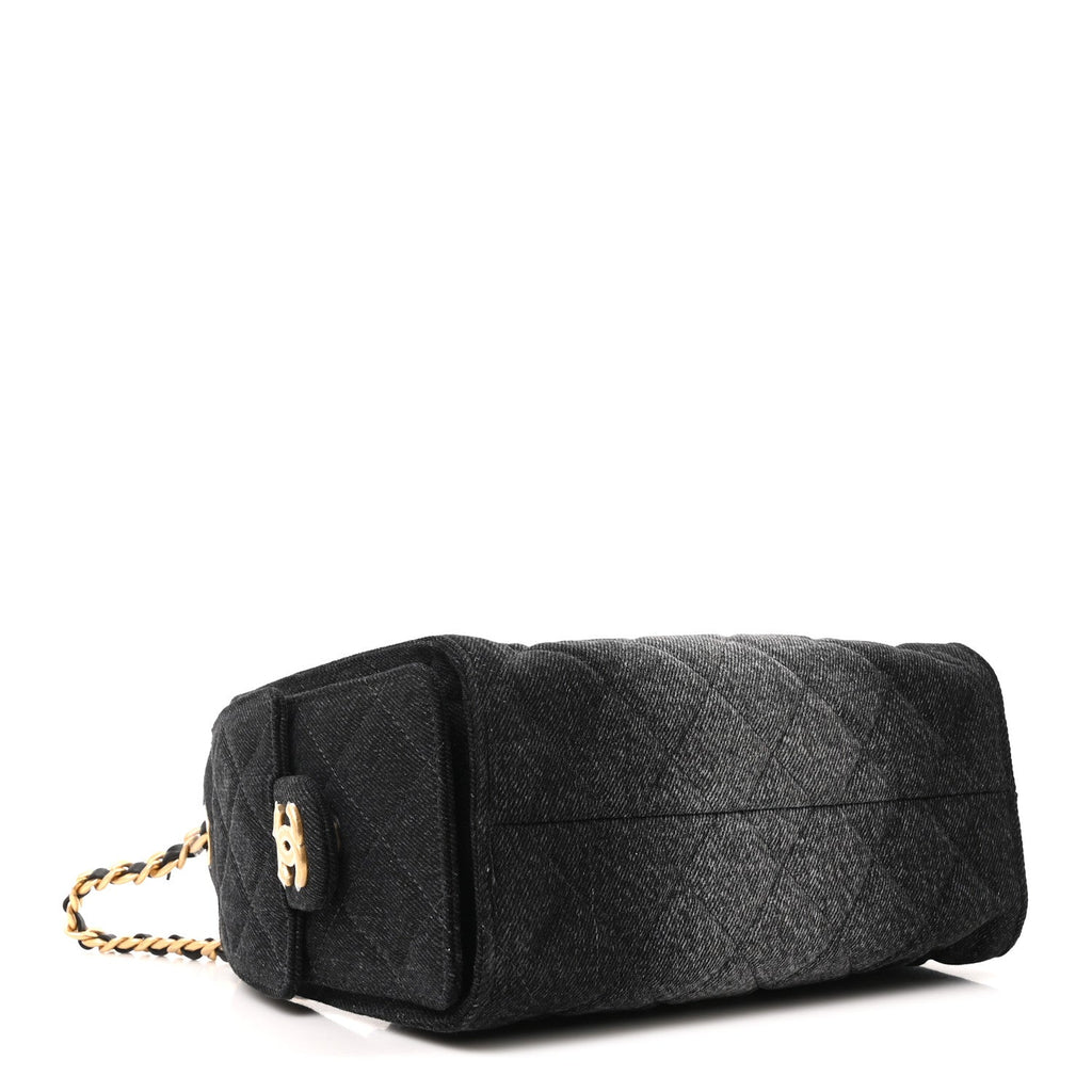 Washed Denim Quilted Mini Chanel 25 Handbag Black