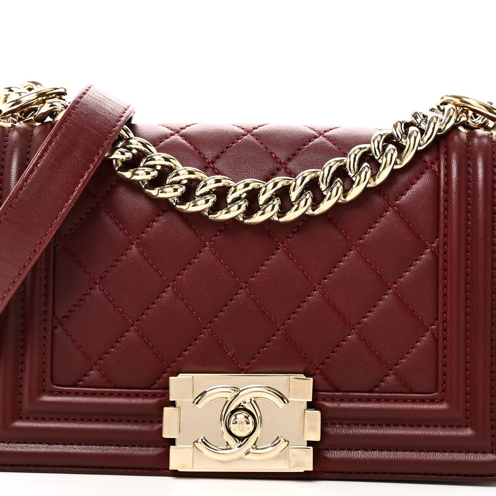 Lambskin Quilted Small Boy Flap Dark Red