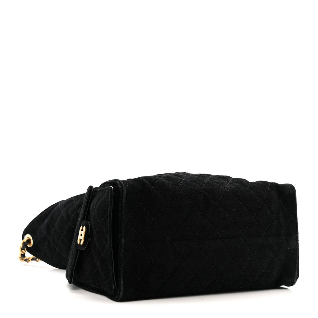 Suede Quilted Medium Chanel 25 Handbag Black