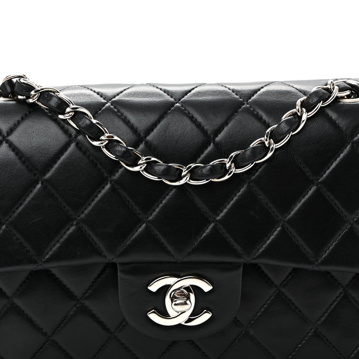 Lambskin Quilted Small Double Flap Black