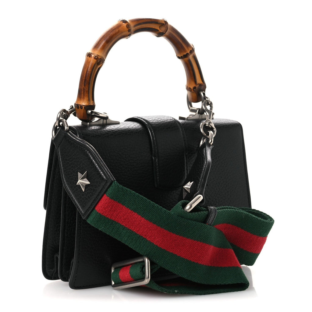 Dollar Calfskin Crystal Web Mini Dionysus Bamboo Top Handle Bag Black Black Diamond