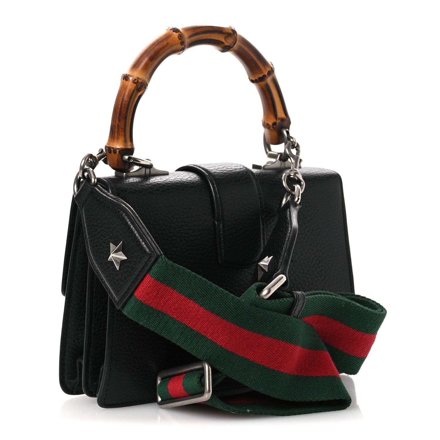 Dollar Calfskin Crystal Web Mini Dionysus Bamboo Top Handle Bag Black Black Diamond