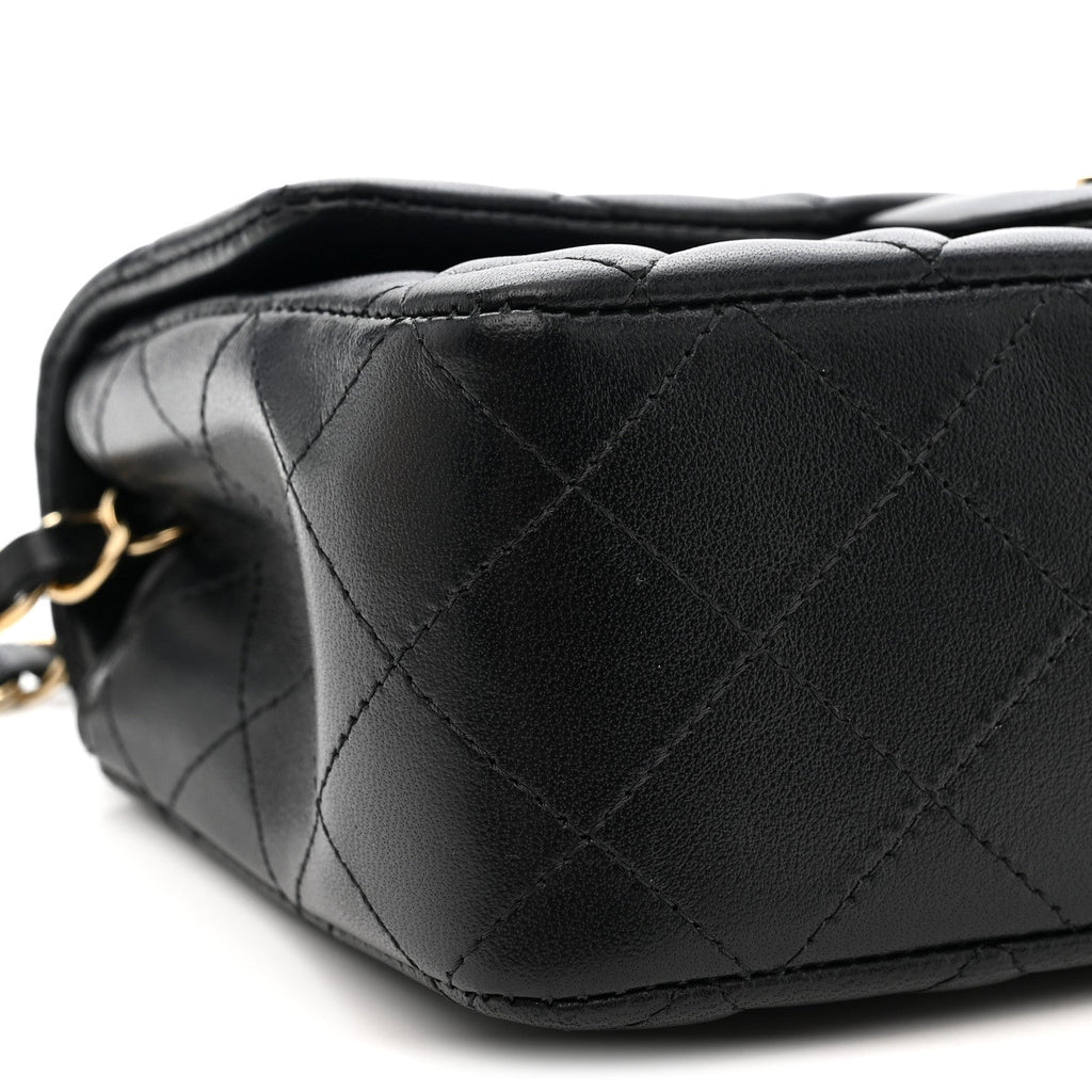 Lambskin Quilted Mini Rectangular Flap Black