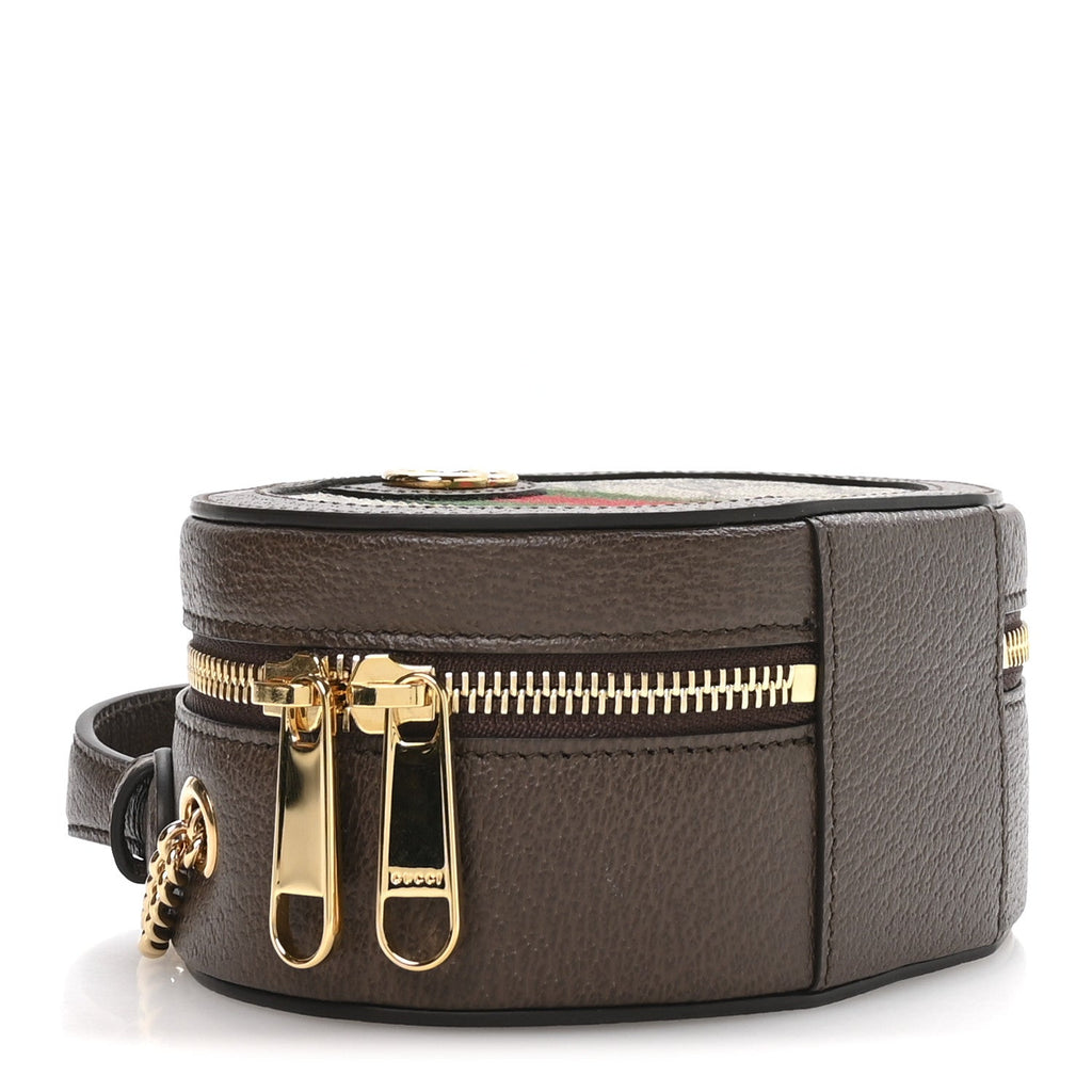 GG Supreme Monogram Top Handle Web Mini Ophidia Round Shoulder Bag Brown
