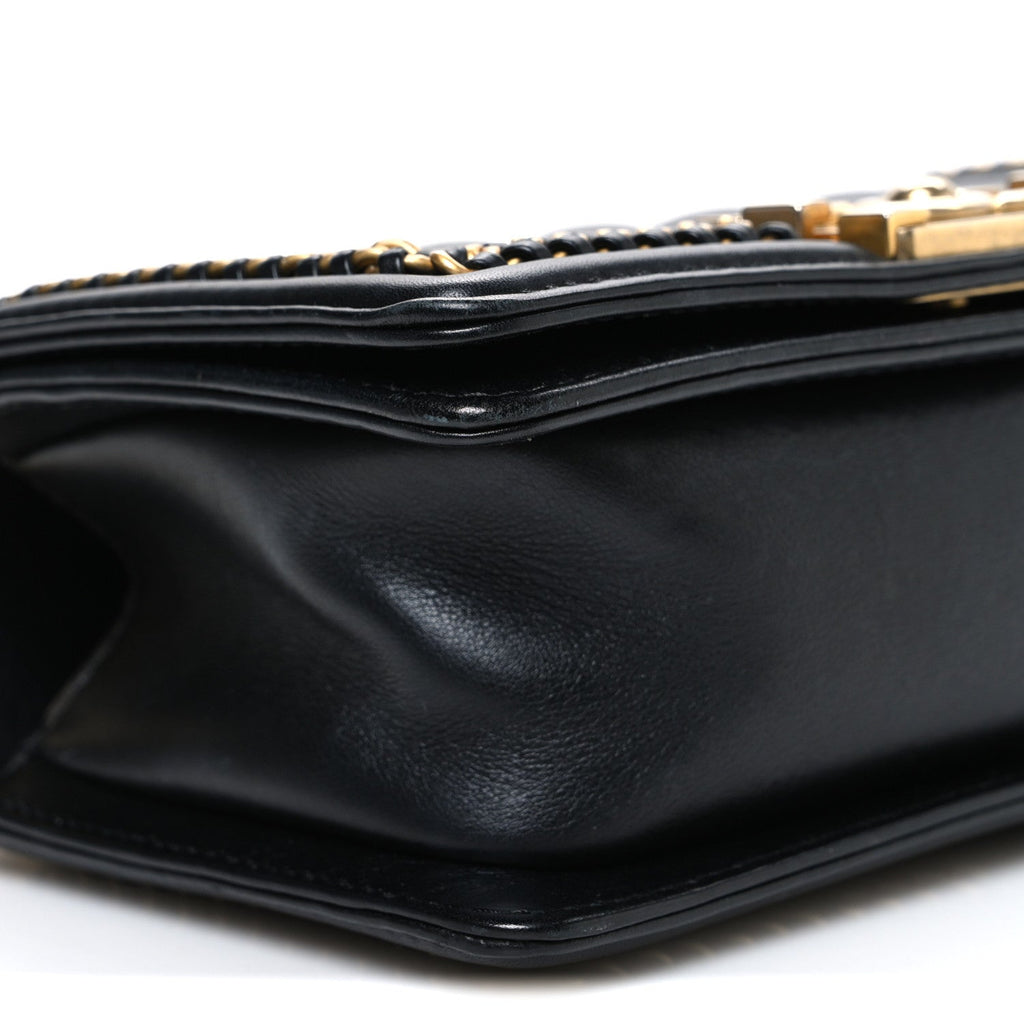 Lambskin Quilted Small Top Handle Boy Flap Black