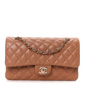 Lambskin Quilted Medium Double Flap Brown