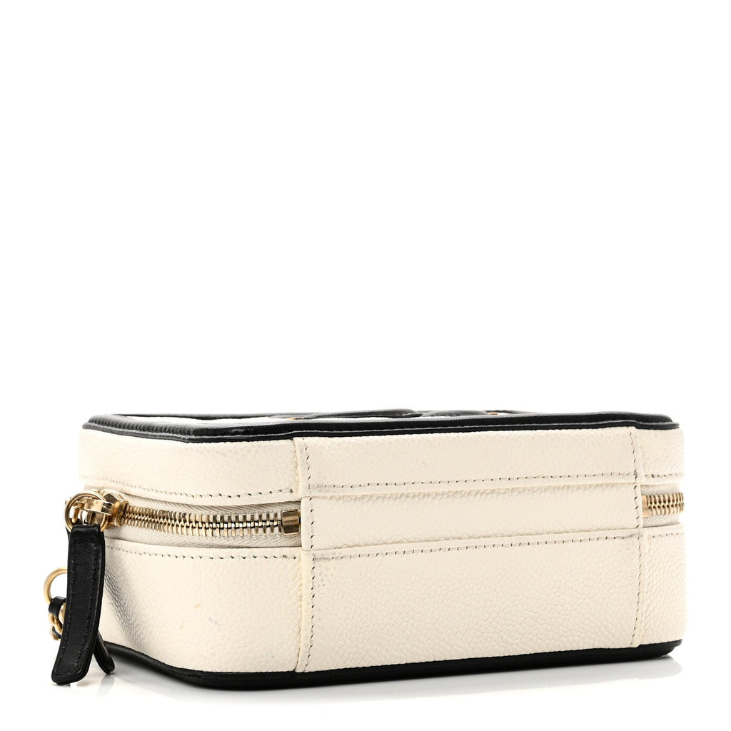 Caviar Quilted Small CC Filigree Vanity Case White Black