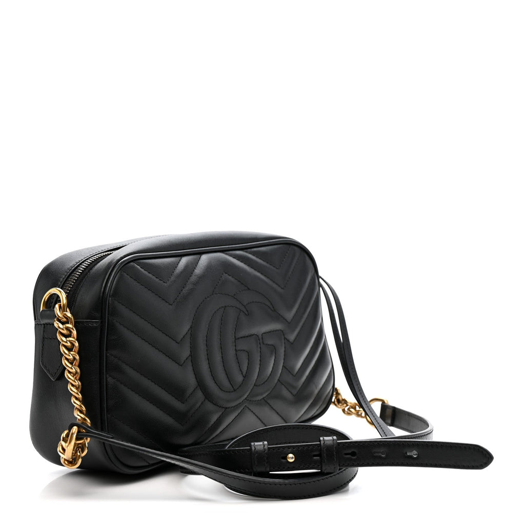 Calfskin Matelasse Small GG Marmont Chain Shoulder Bag Black