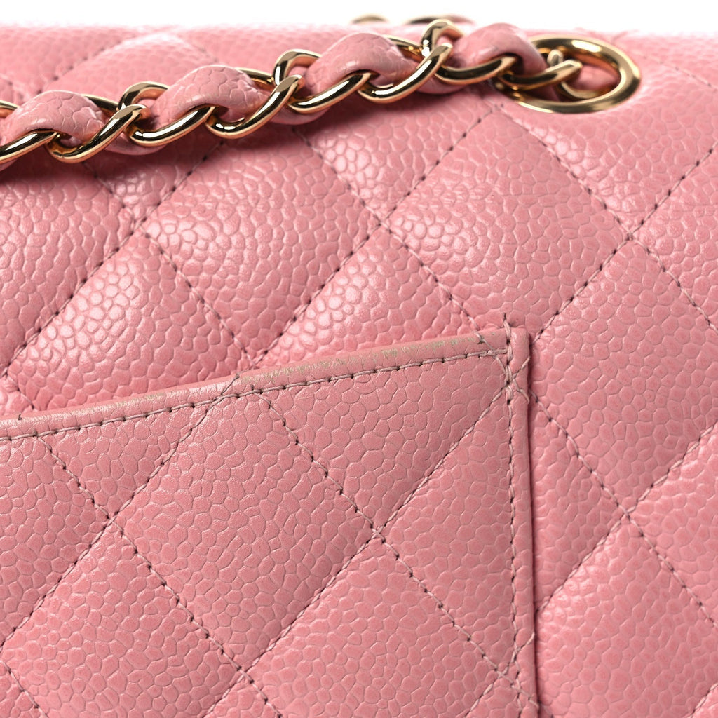 Caviar Quilted Medium Double Flap Pink