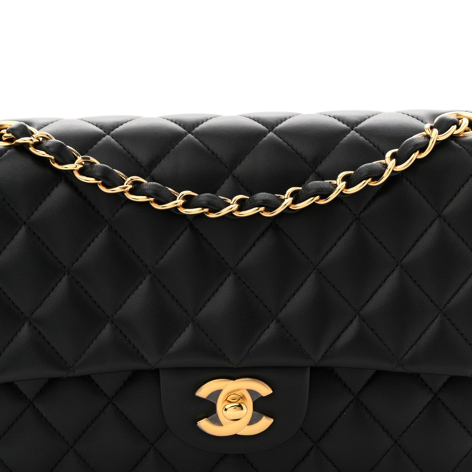 Lambskin Quilted Medium Double Flap Black