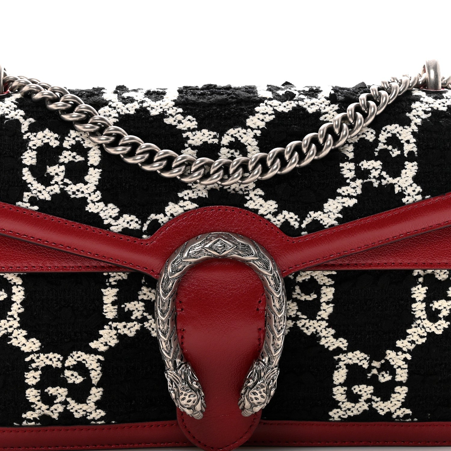Tweed GG Monogram Small Dionysus Shoulder Bag Black White Romantic Cherry