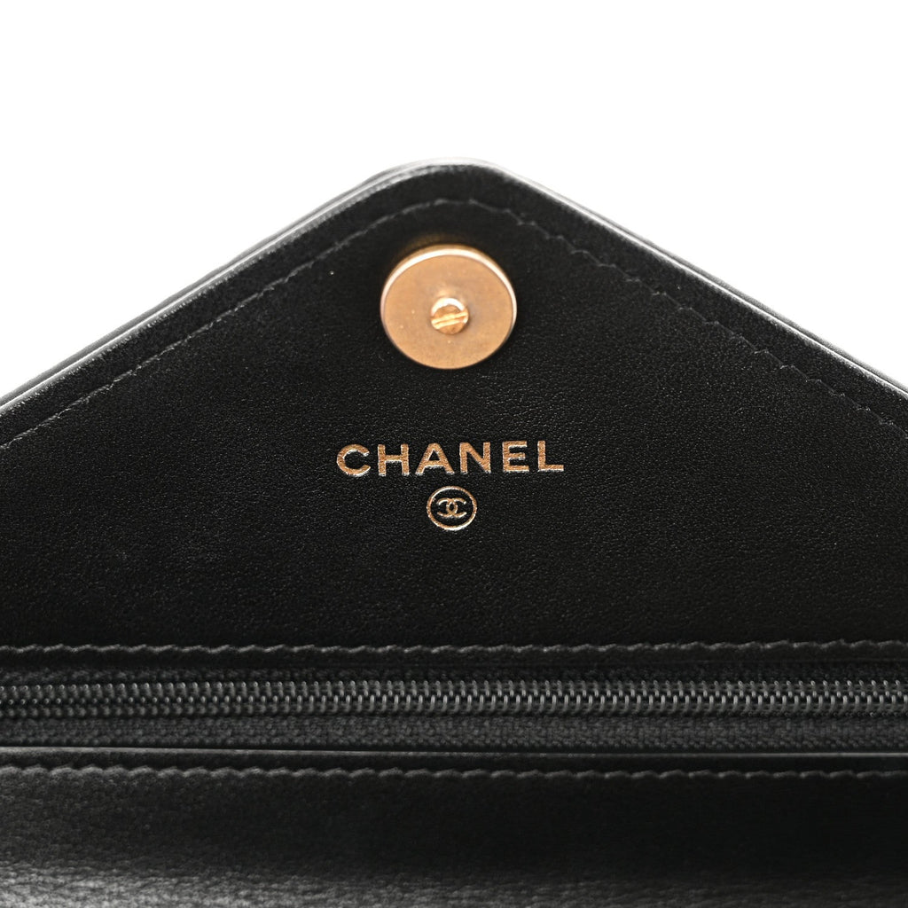 Calfskin Elaphe Double Chevron Mini Wallet On Chain WOC Black