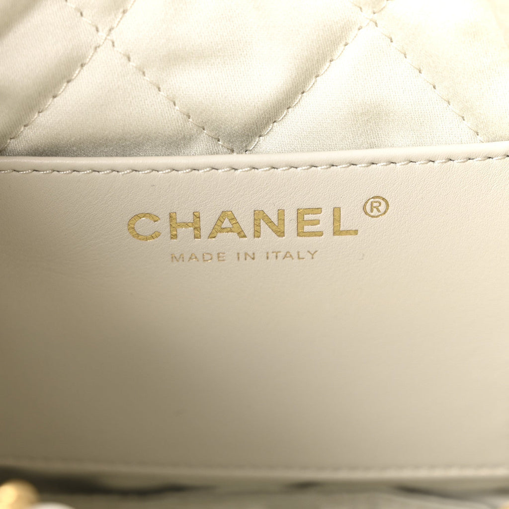 Shiny Calfskin Quilted Mini Chanel 22 Light Grey