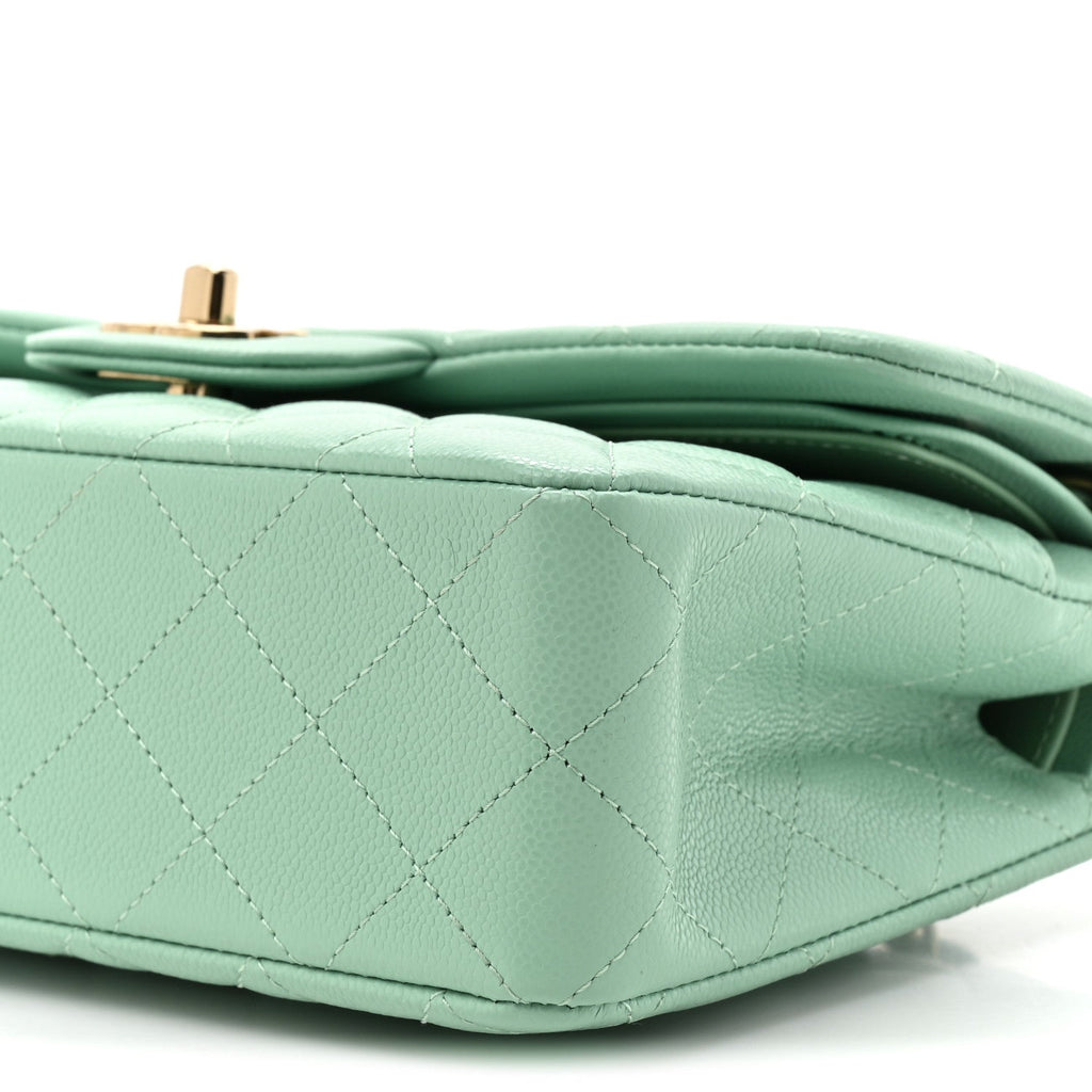 Caviar Quilted Small Double Flap Light Green