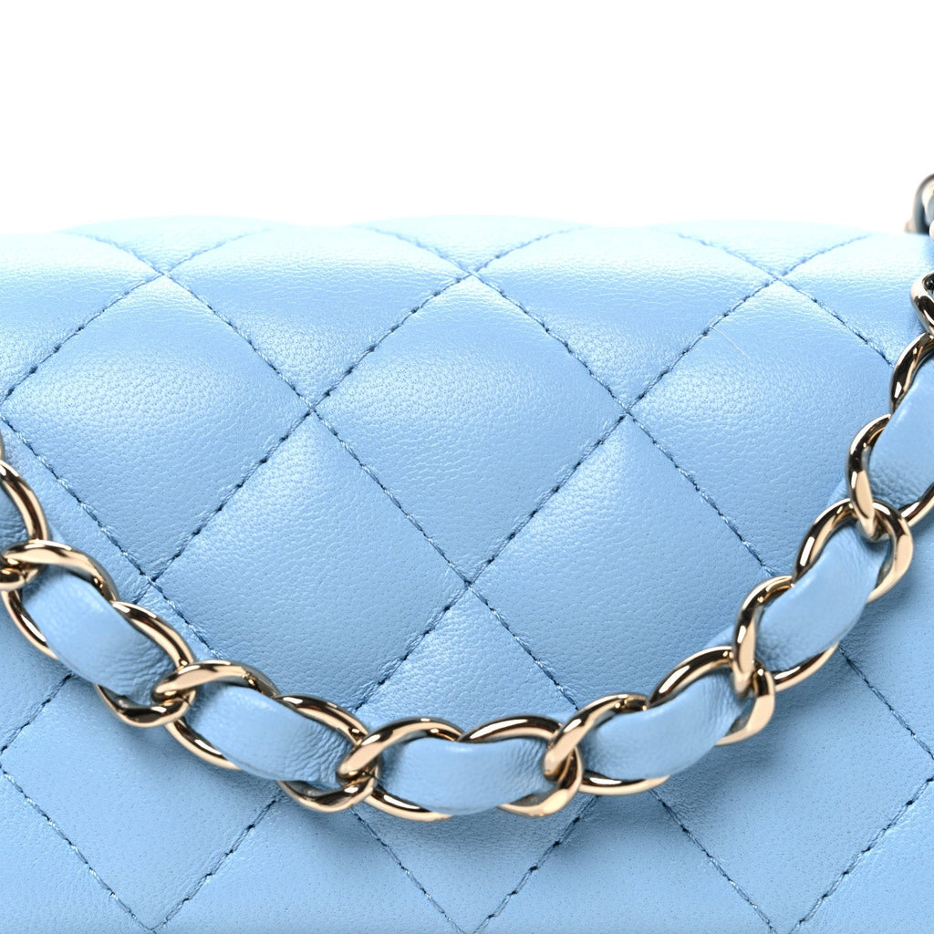 Lambskin Quilted Mini Rectangular Flap Light Blue