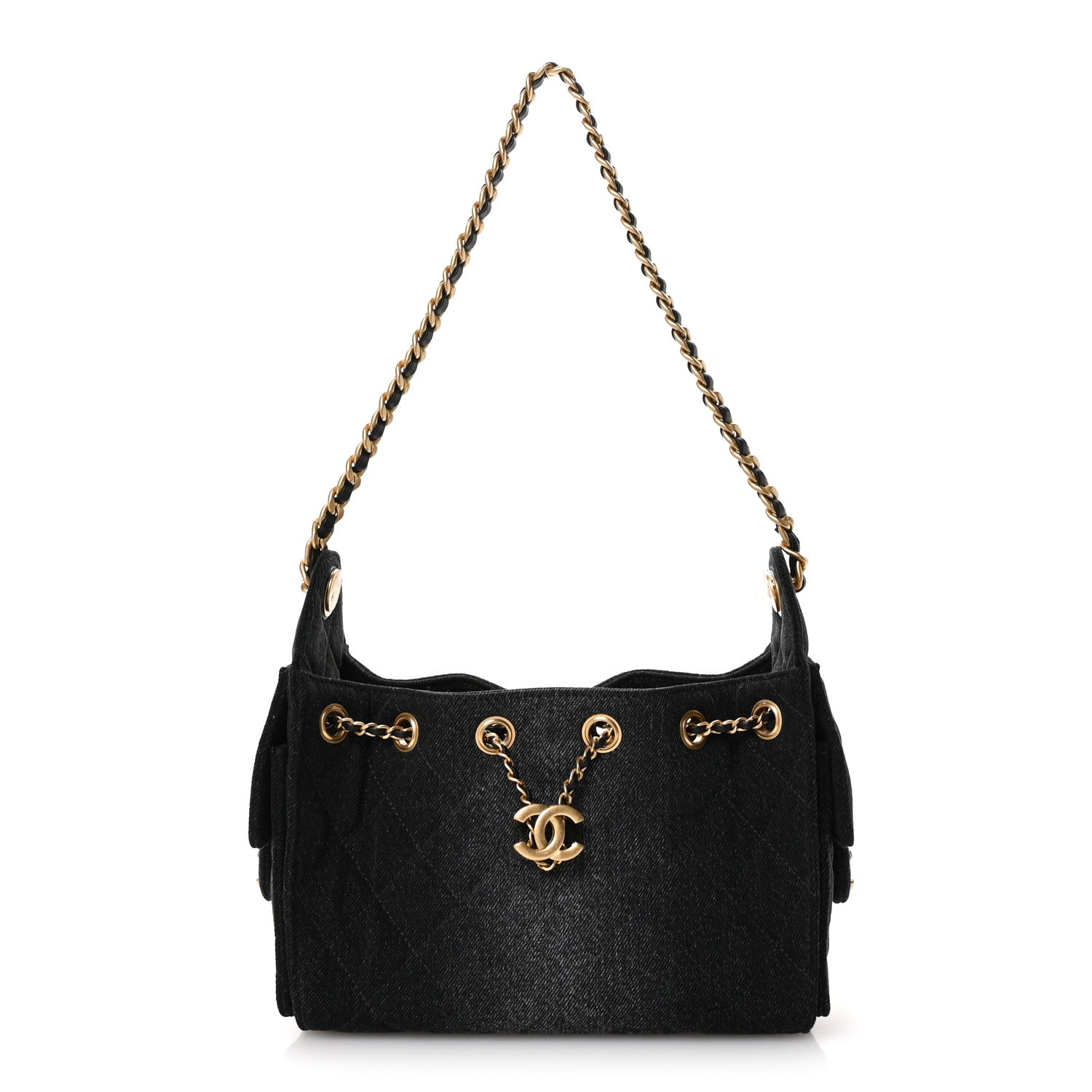 Washed Denim Quilted Mini Chanel 25 Handbag Black