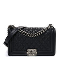 Lambskin Quilted Medium Boy Flap Black