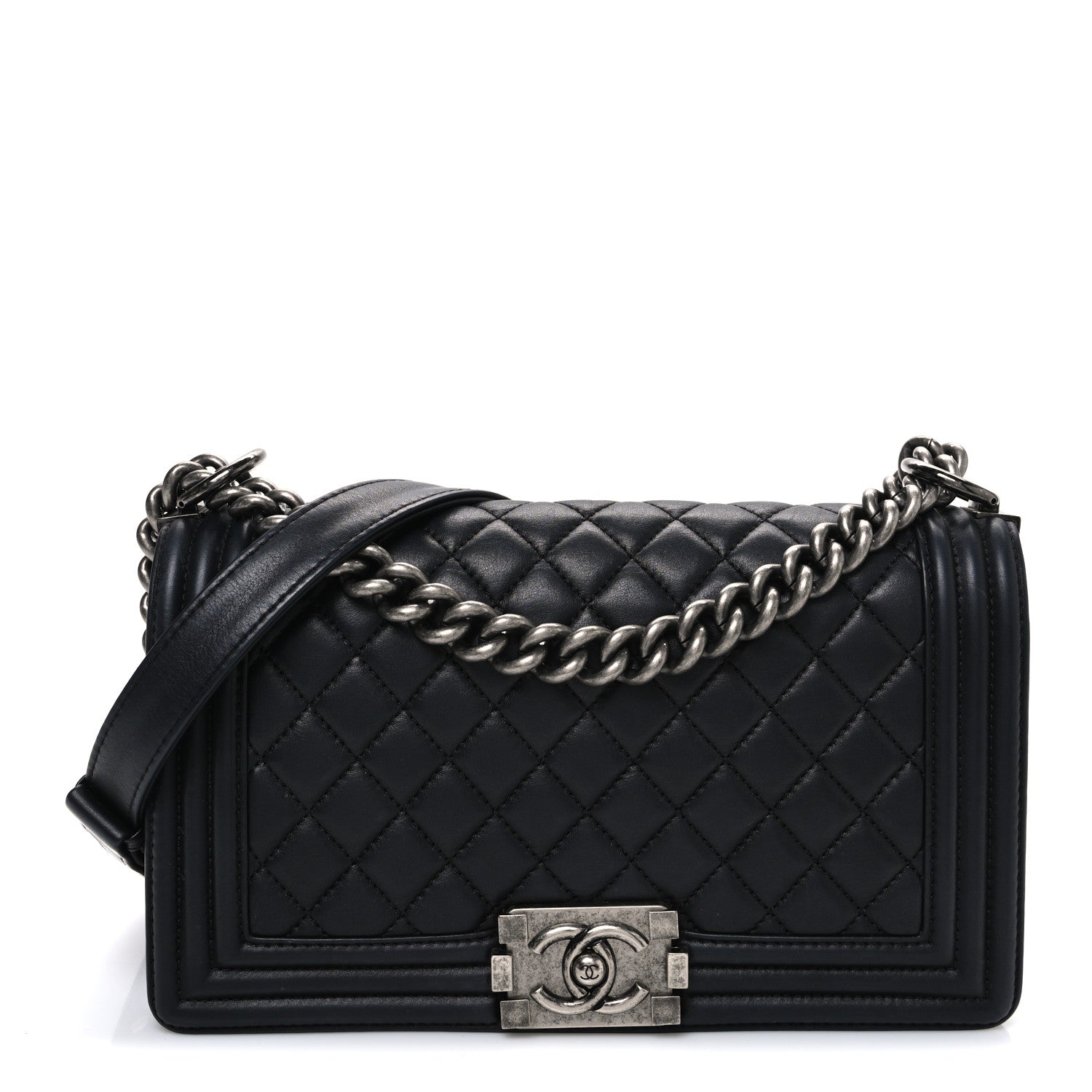 Lambskin Quilted Medium Boy Flap Black