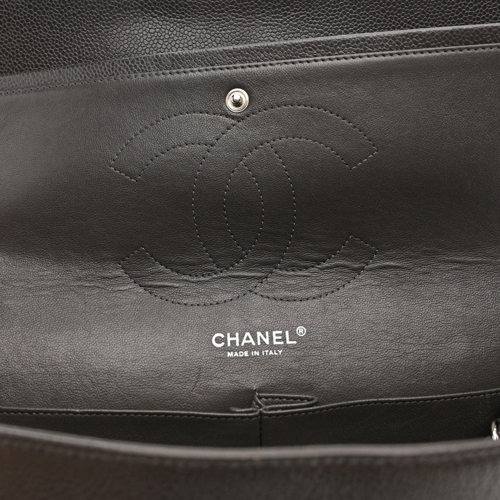 Caviar Quilted Jumbo Double Flap Grey