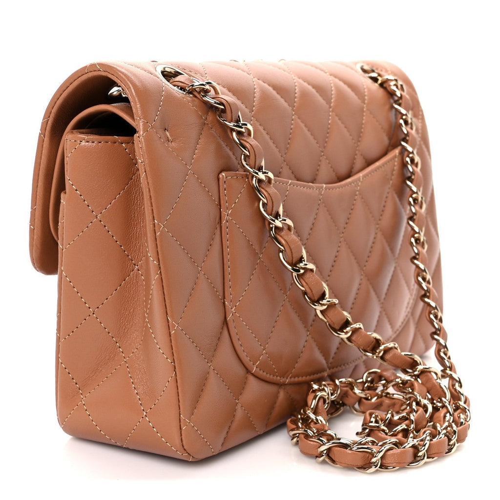 Lambskin Quilted Small Double Flap Brown