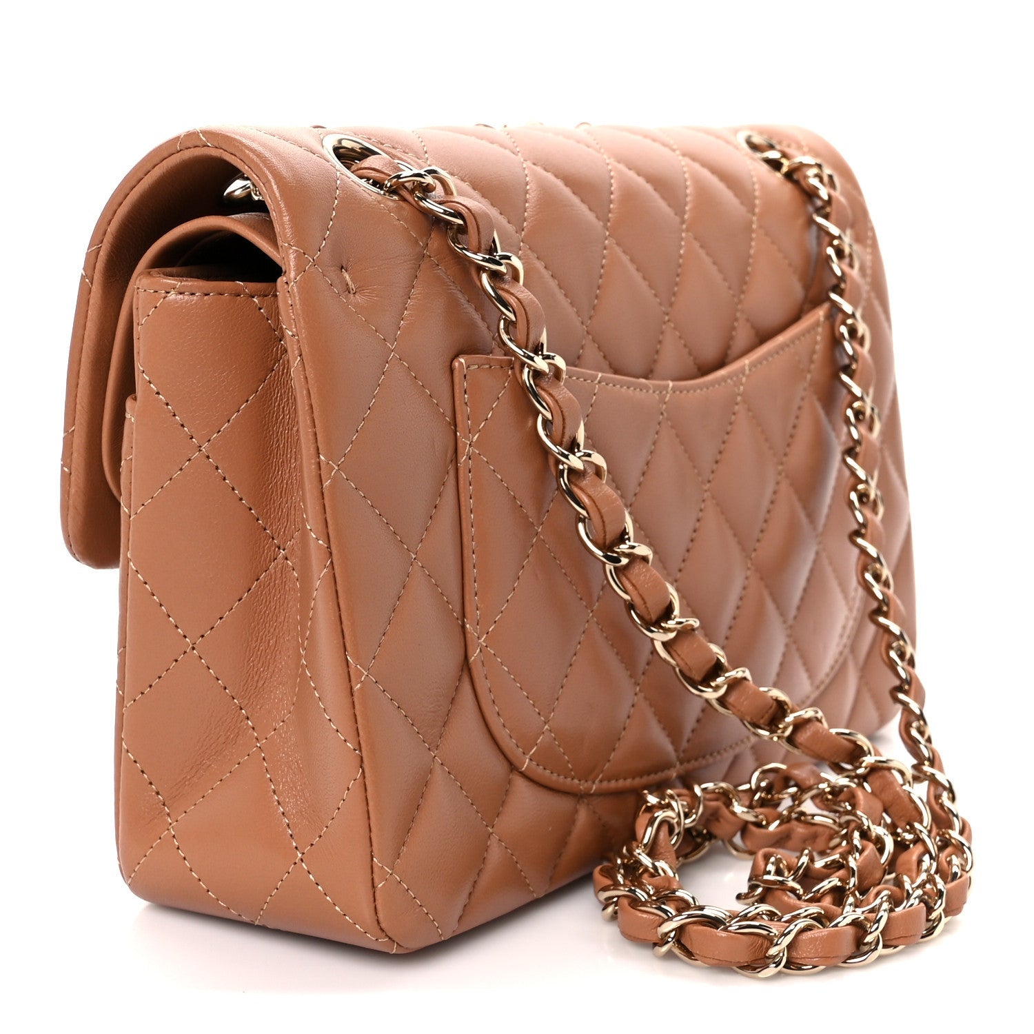 Lambskin Quilted Small Double Flap Brown