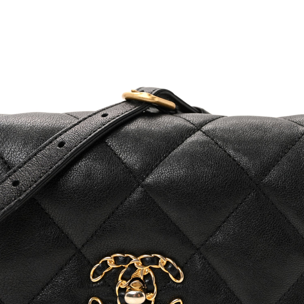 Goatskin Quilted Chanel 19 Waist Bag Black