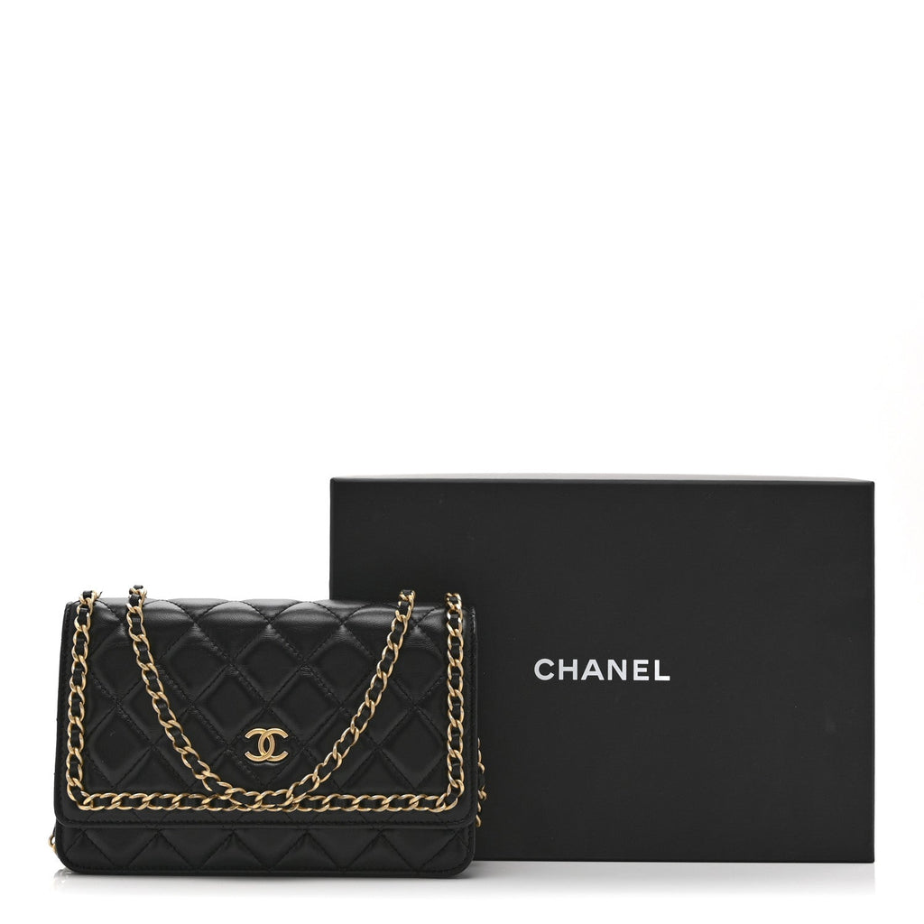 Lambskin Quilted Chain Around Wallet On Chain WOC Black
