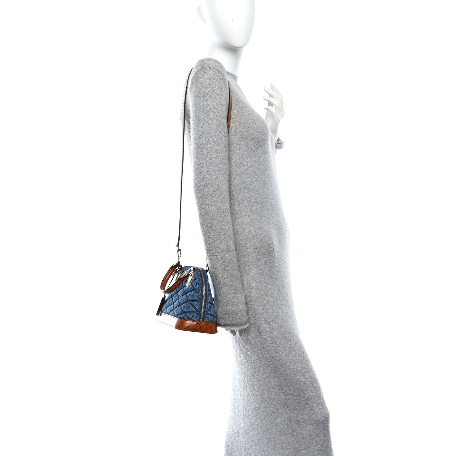 Denim Calfskin Reverse Monogram Malletage Alma BB Blue