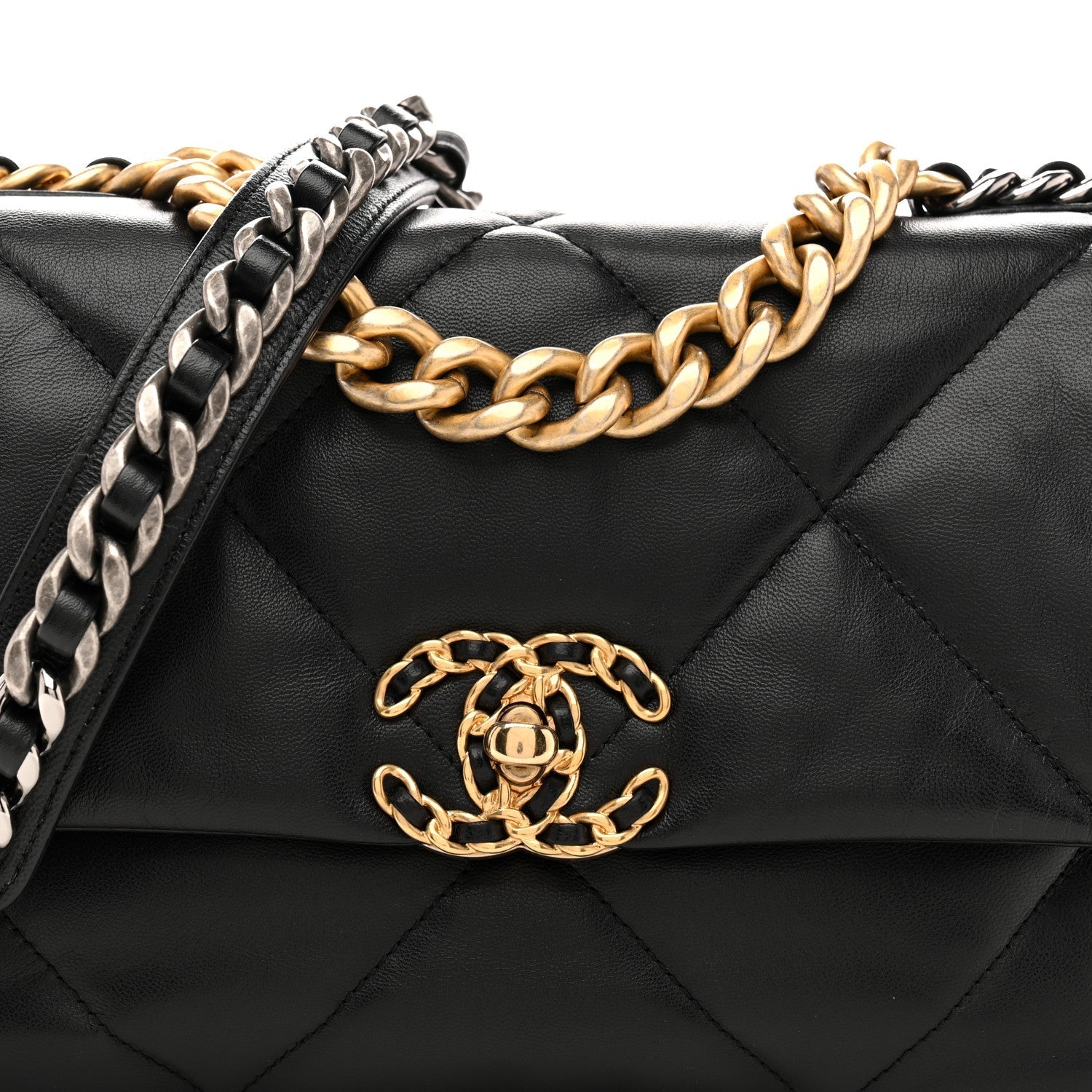 Shiny Goatskin Quilted Medium Chanel 19 Flap Black