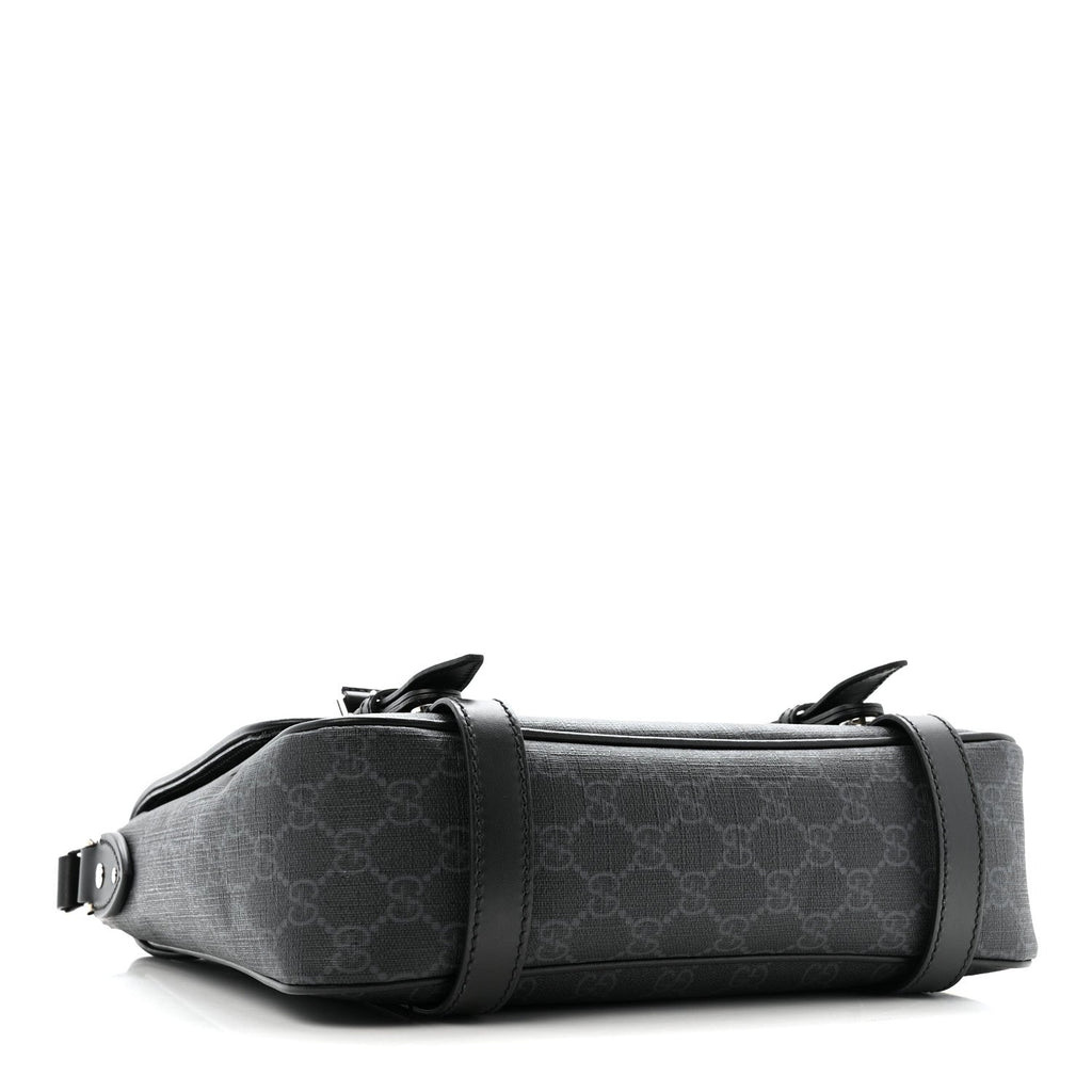 GG Supreme Monogram Textured Dollar Calfskin Retro Interlocking G Flap Messenger Bag Black