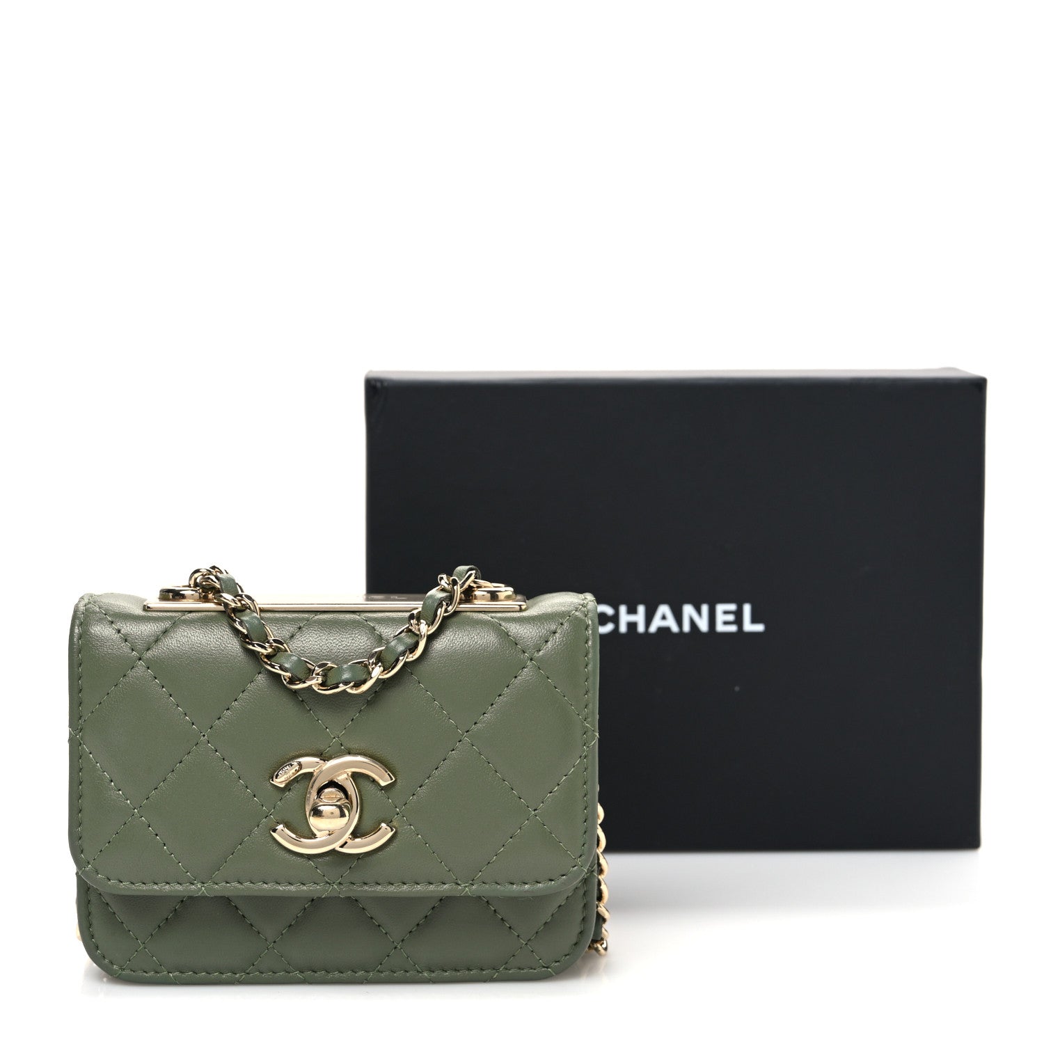 Lambskin Quilted Trendy CC Card Holder On Chain Green
