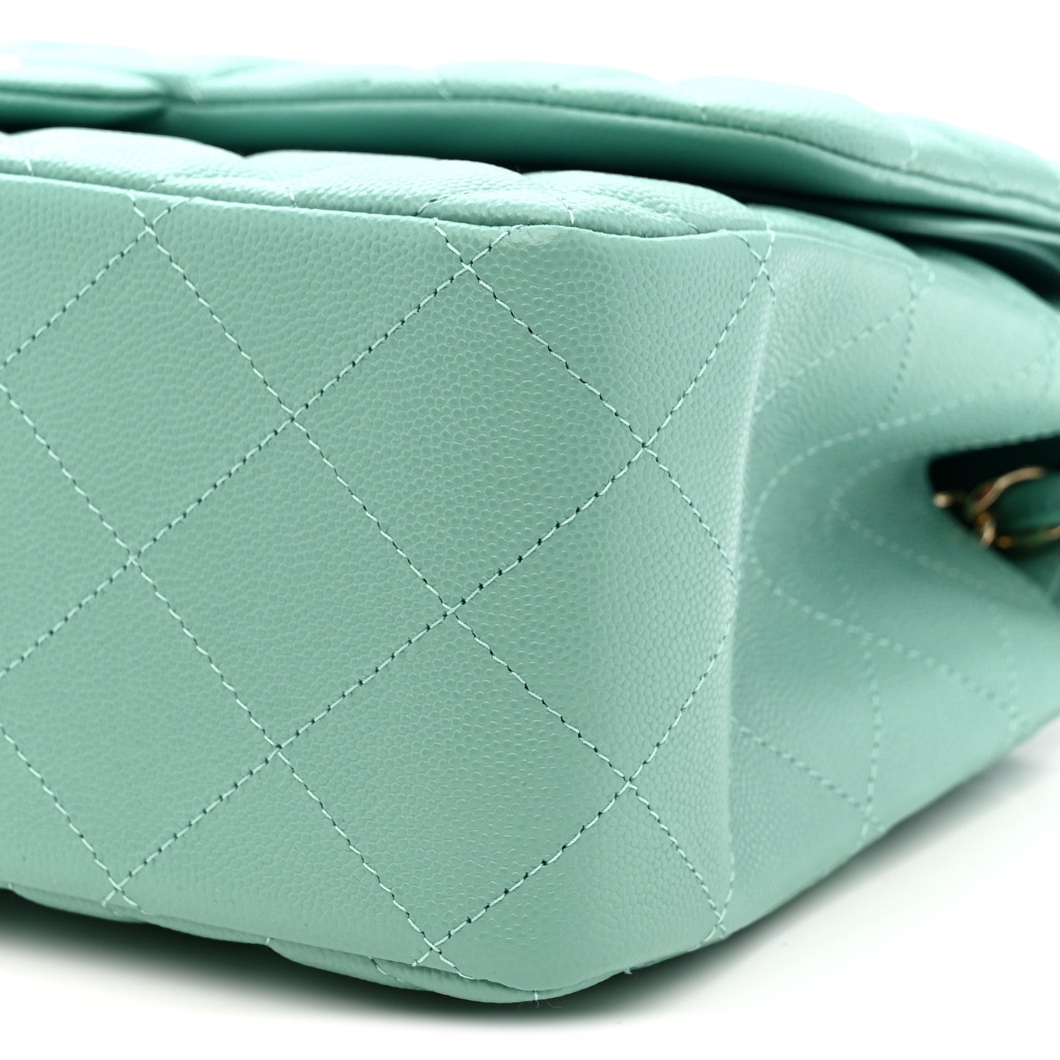 Caviar Quilted Jumbo Double Flap Light Green