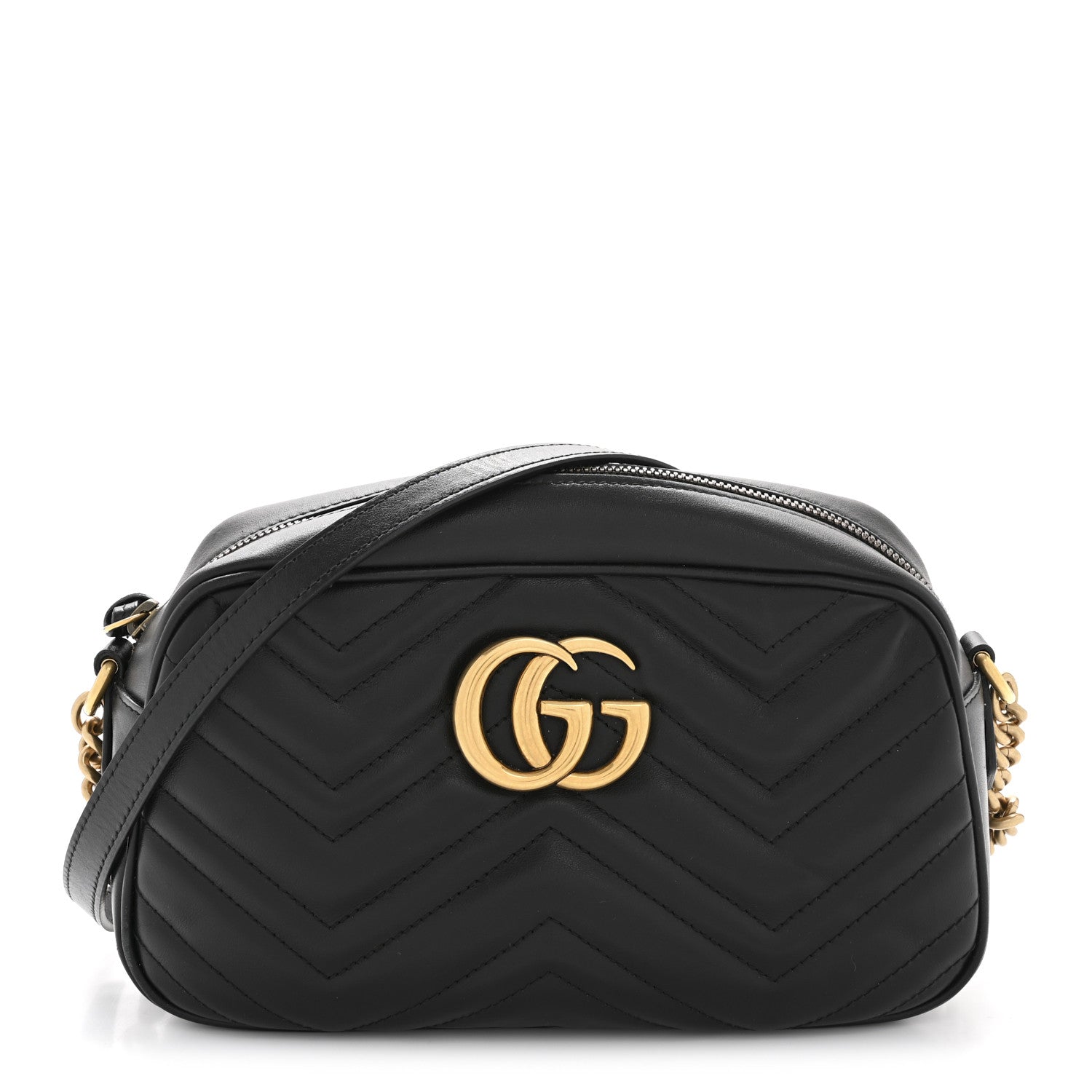 Calfskin Matelasse Small GG Marmont Chain Shoulder Bag Black