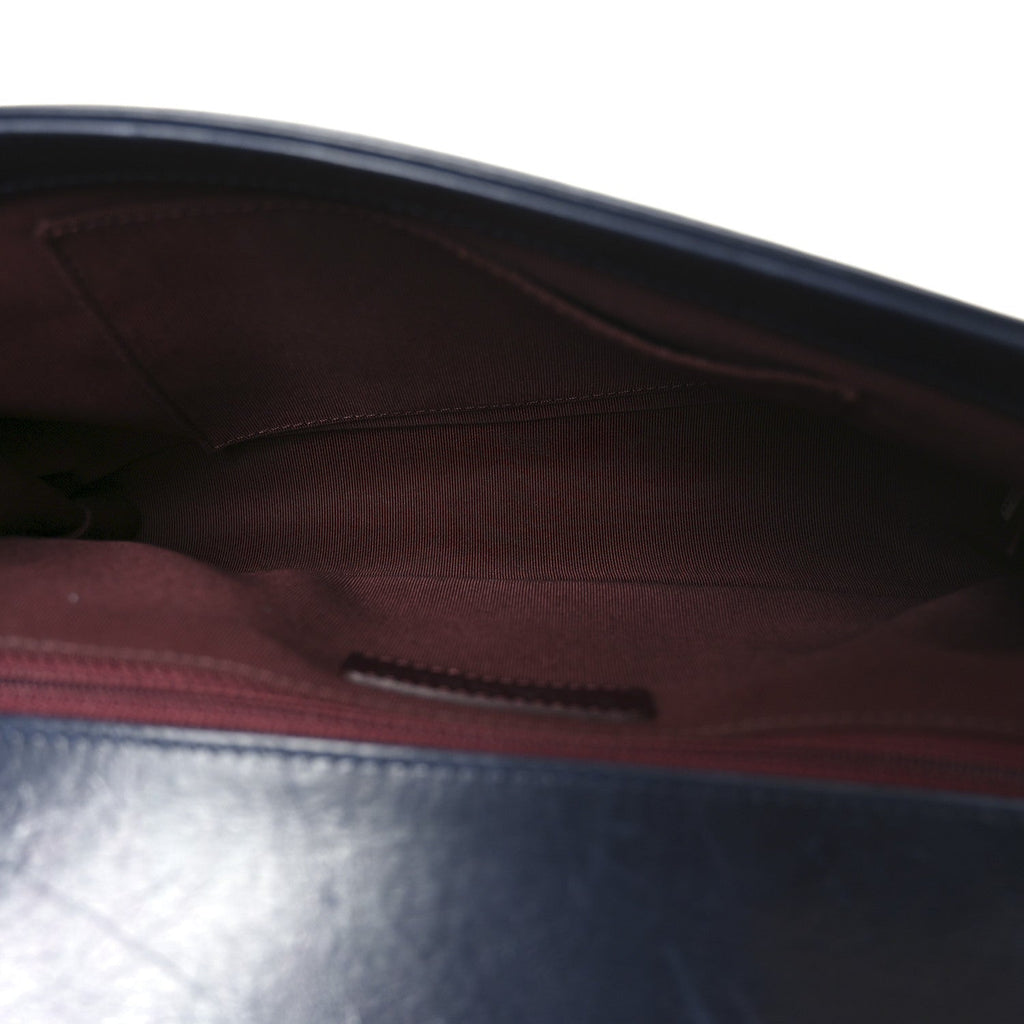 Glazed Calfskin Quilted New Medium Boy Chained Flap Navy