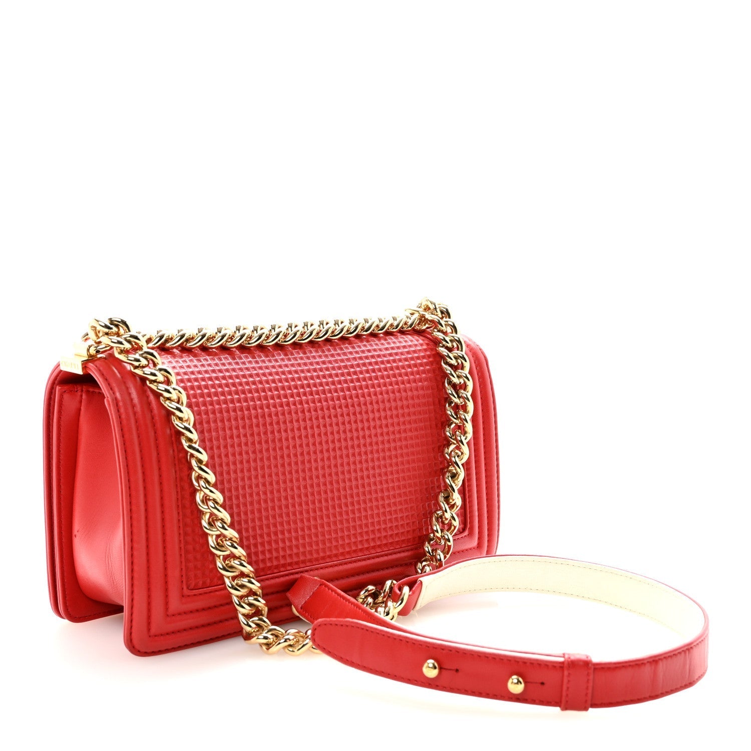 Lambskin Embossed Medium Boy Cube Flap Red