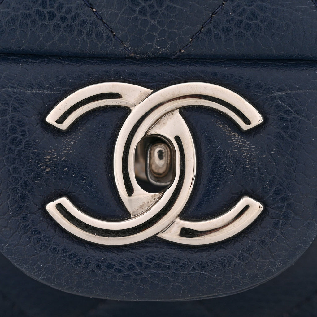 Caviar Quilted Maxi Double Flap Navy Blue