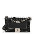 Calfskin Chevron Tweed Medium Boy Flap Black
