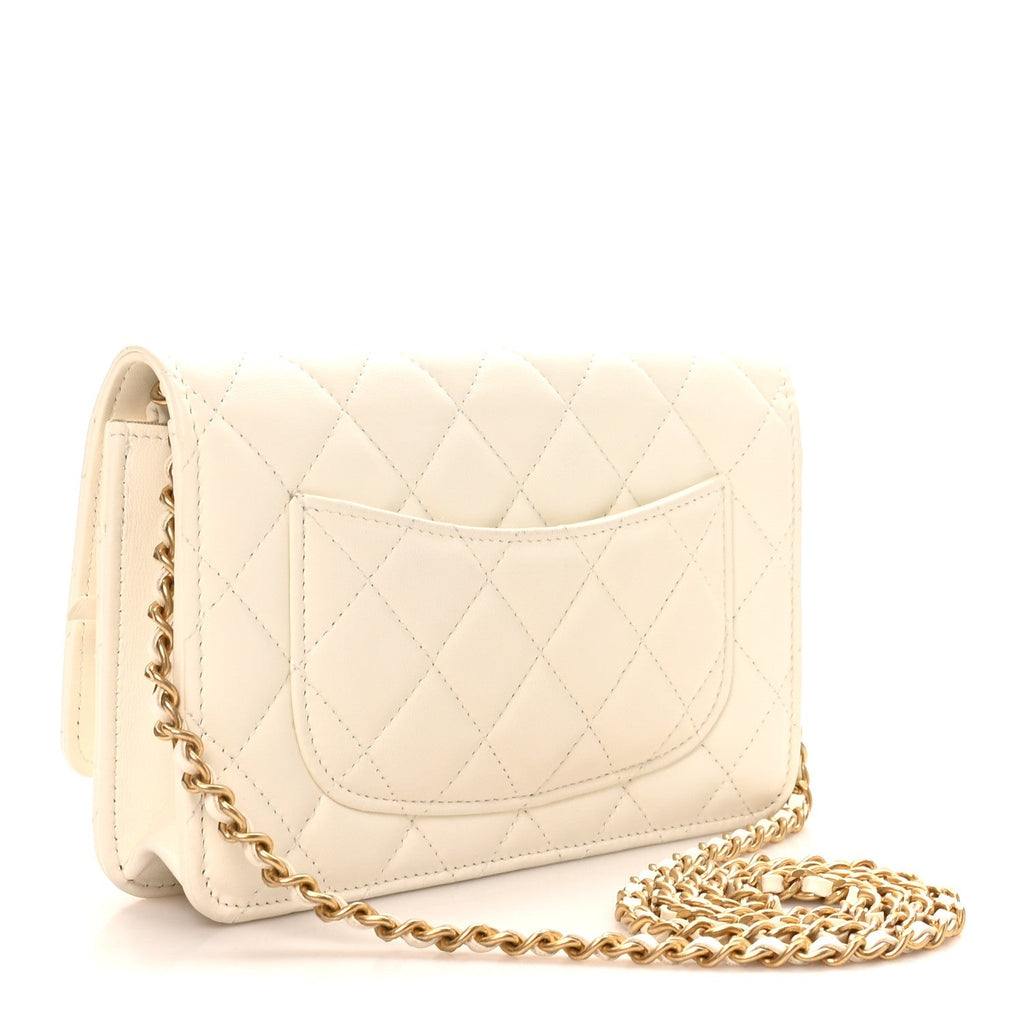 Lambskin Quilted CC Pearl Crush Wallet on Chain WOC White
