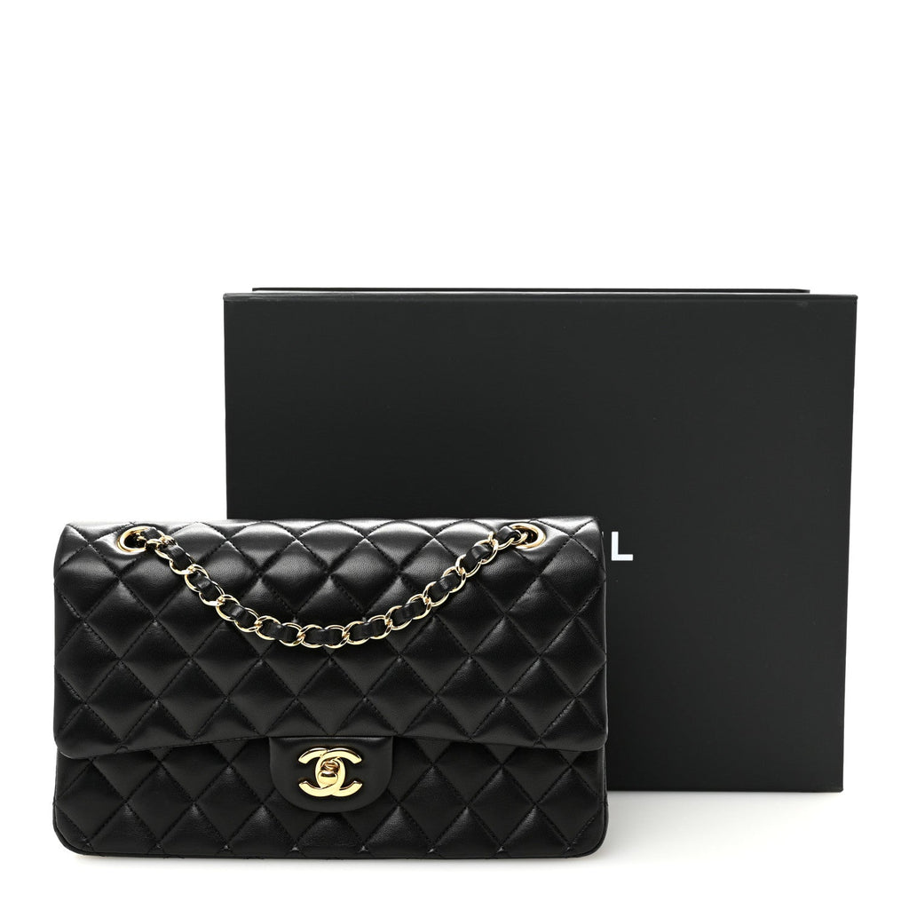 Lambskin Quilted Medium Double Flap Black