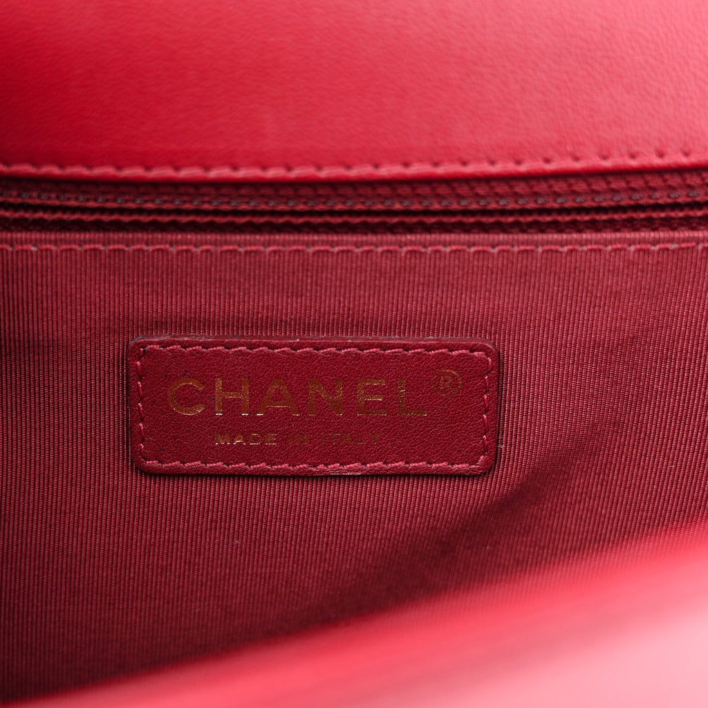Lambskin Quilted New Medium Boy Flap Dark Red
