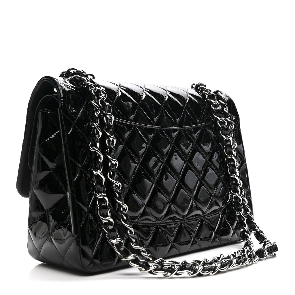 Patent Quilted Jumbo Double Flap Black