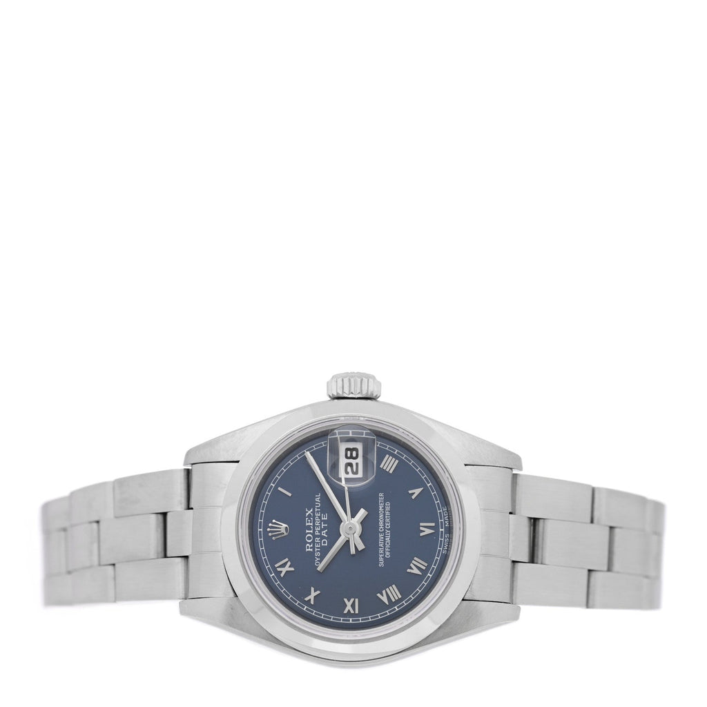Stainless Steel 26mm Oyster Perpetual Date Watch Blue Roman 69160
