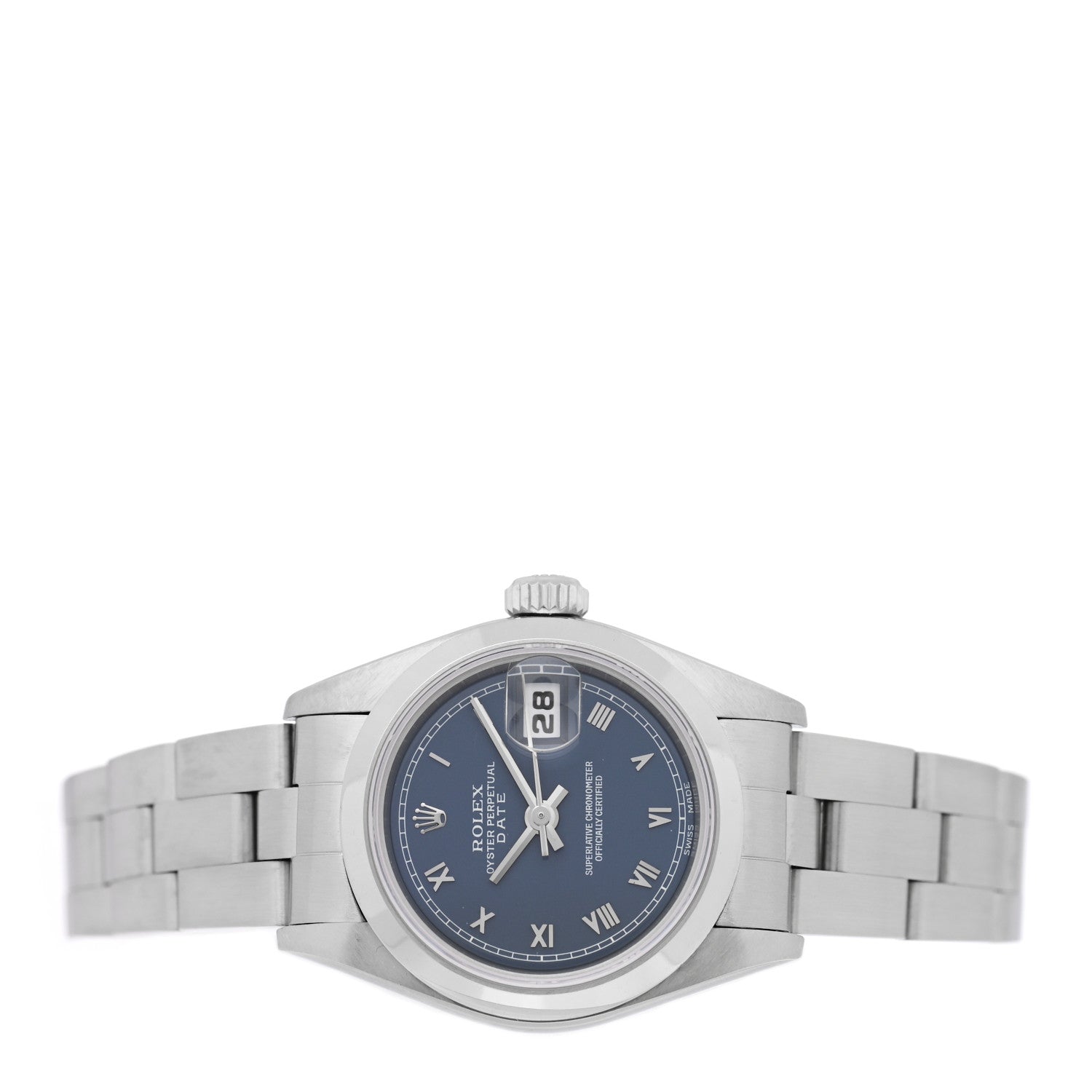 Stainless Steel 26mm Oyster Perpetual Date Watch Blue Roman 69160