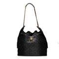 Washed Denim Quilted Large Chanel 25 Handbag Black