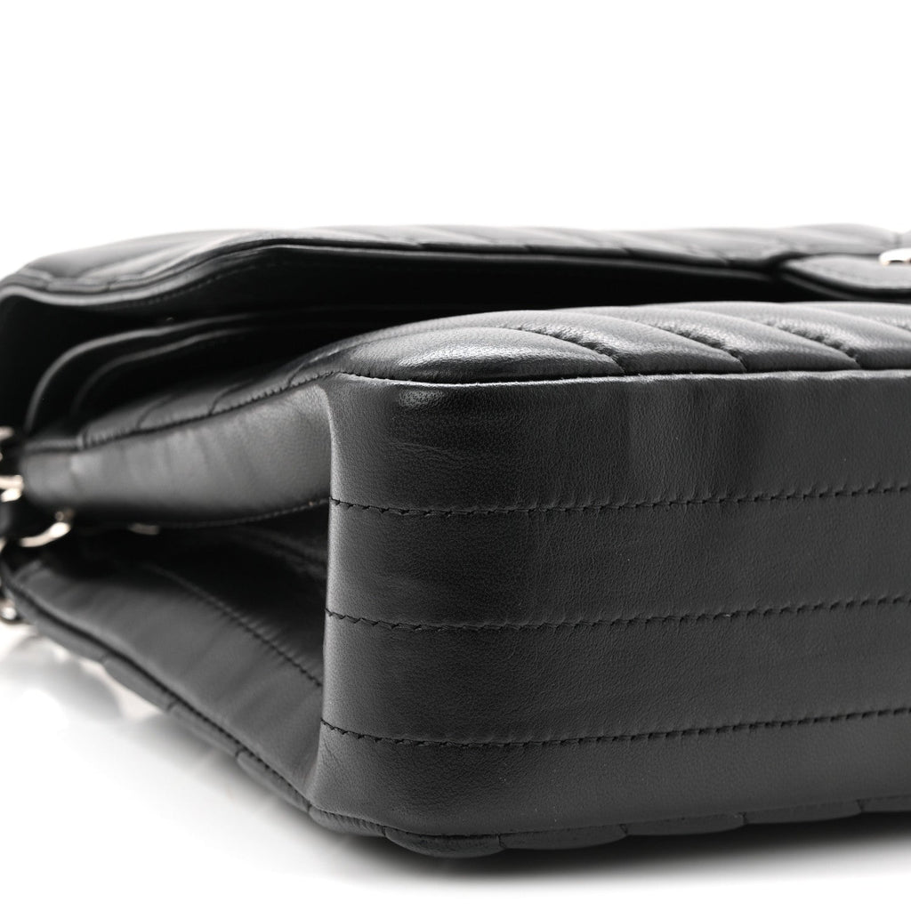 Lambskin Chevron Quilted Medium Double Flap Black