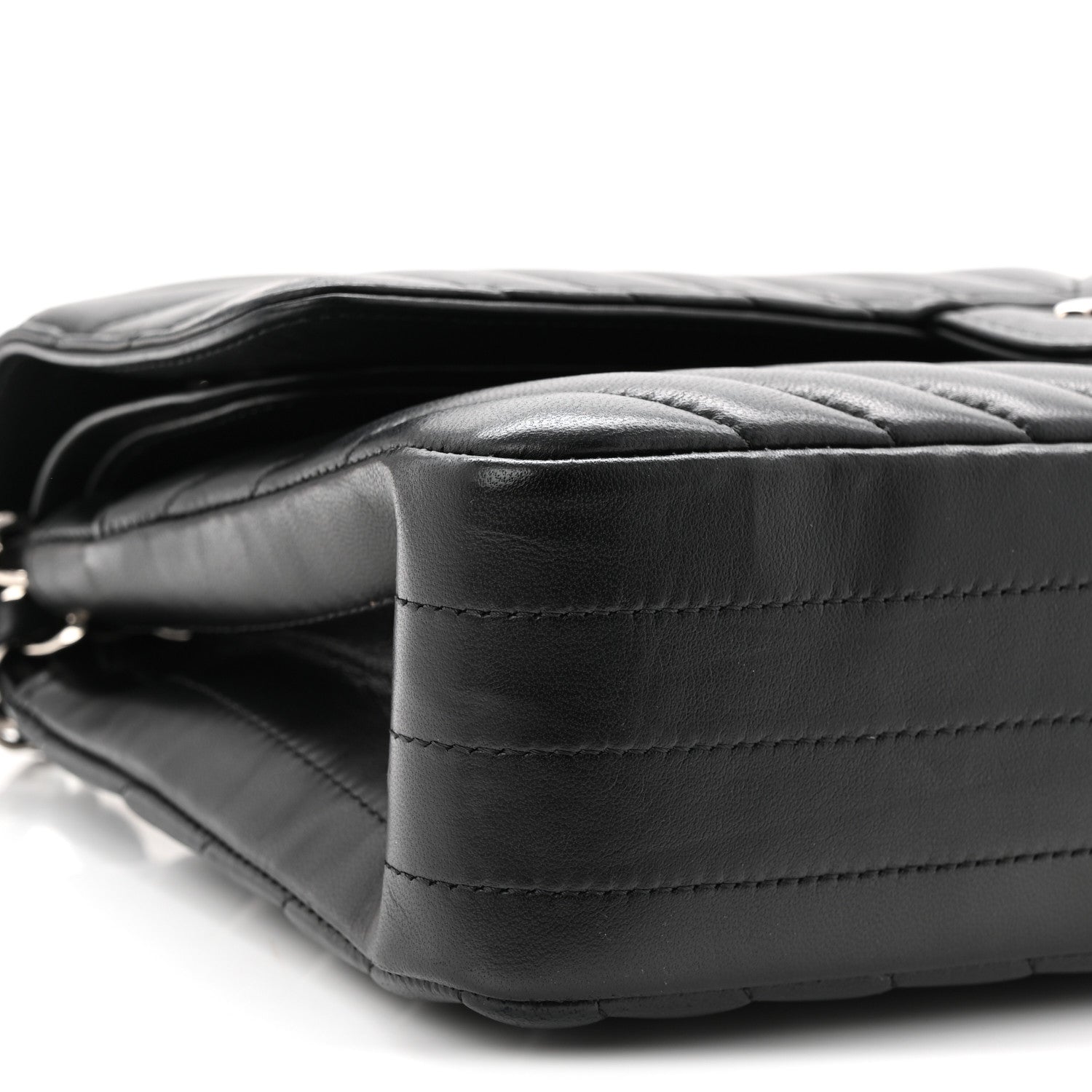 Lambskin Chevron Quilted Medium Double Flap Black