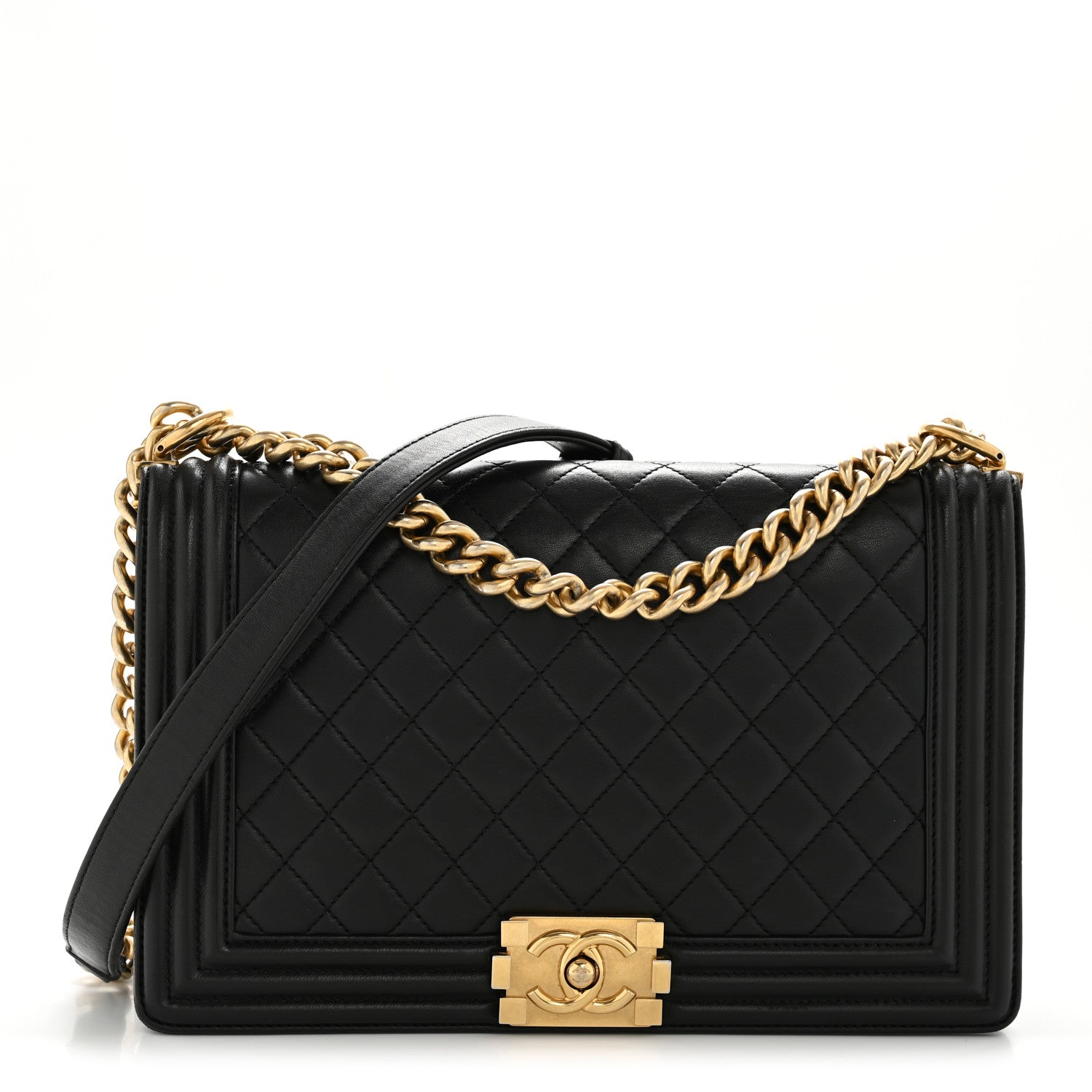 Lambskin Quilted New Medium Boy Flap Black